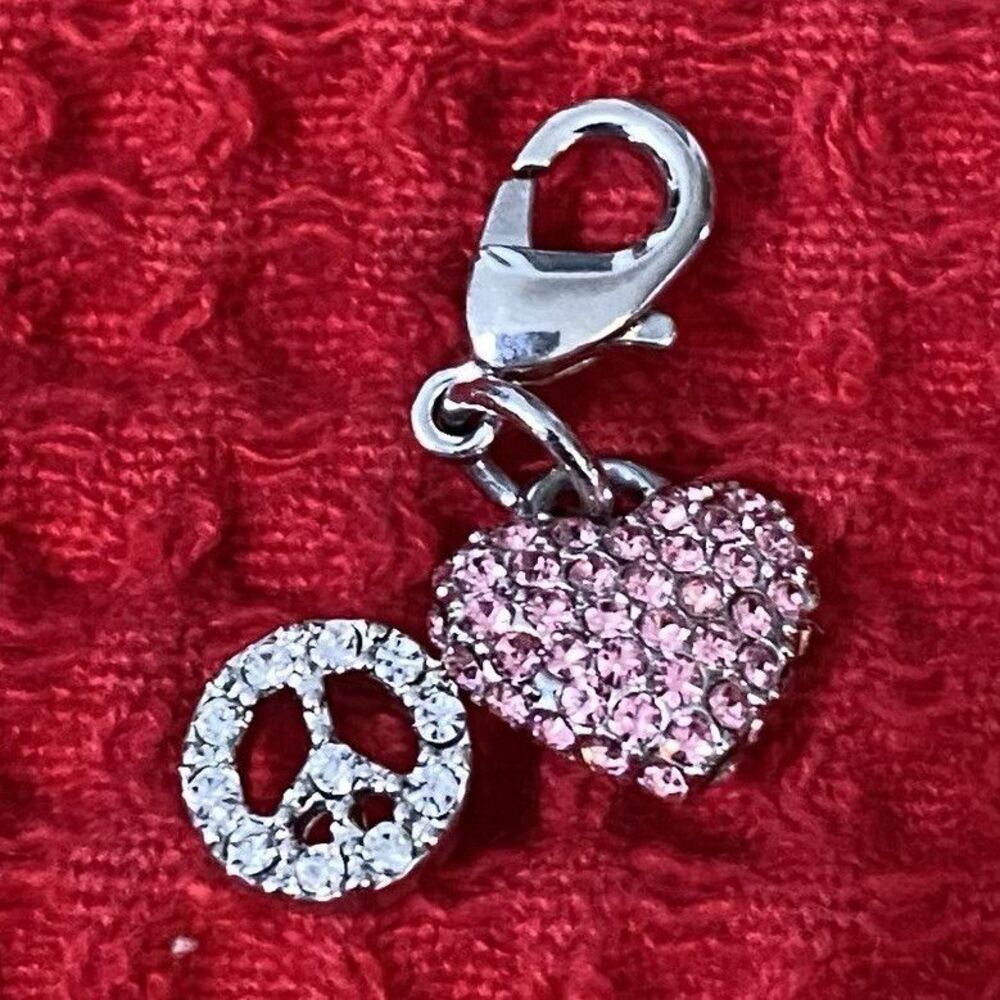 Origami Owl Dangle Crystal Heart w/Lobster Class & Peace Sign Pavé Charm  Silver
